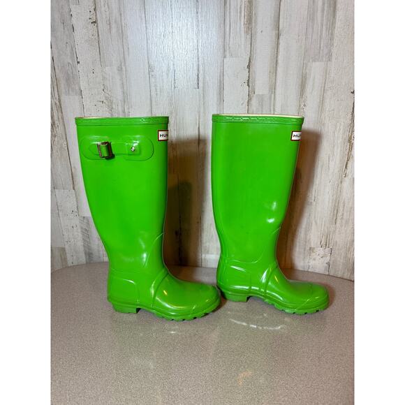 Hunter Kelly Green Gloss Tall Rain Boots‎ Size 4M/5F - Picture 2 of 5